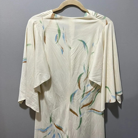 Vtg 7os Womens White Hawaiian Kaftan Summer Midi Dress 14 Elastic Waist String - Picture 14 of 16